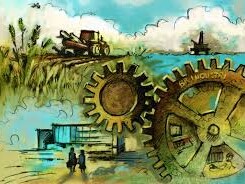 bilde av en traktor, tannhjul og industrilokaler, br industrier